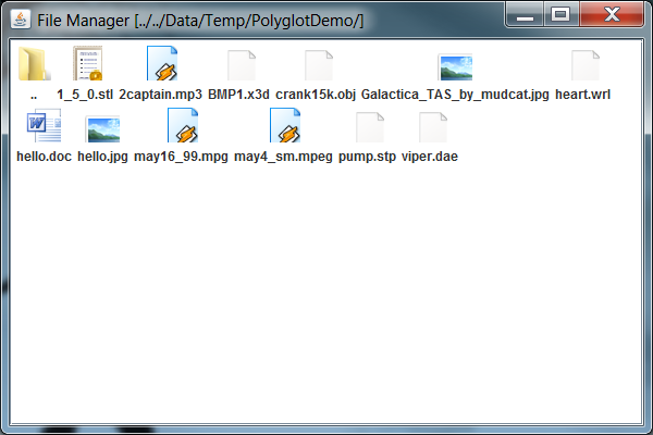 A Polyglot Panel showing the files within the current working directory.