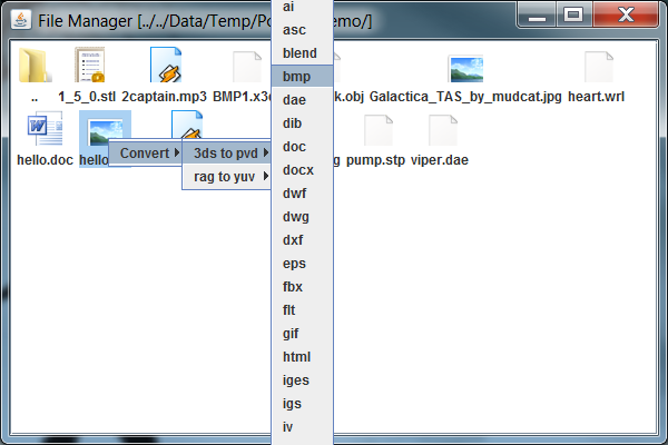 Files can be converted within the Polyglot Panel by right clicking on them.