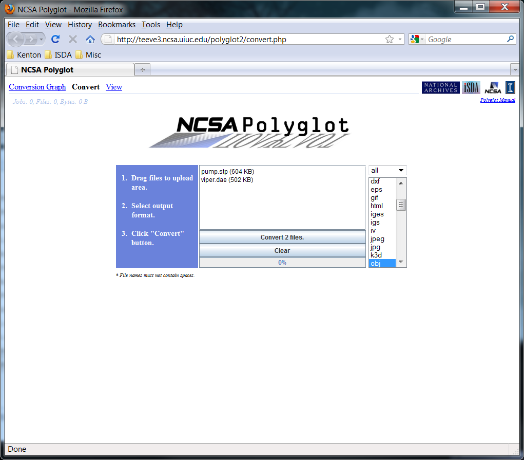 The web based conversion interface of the Polyglot service.