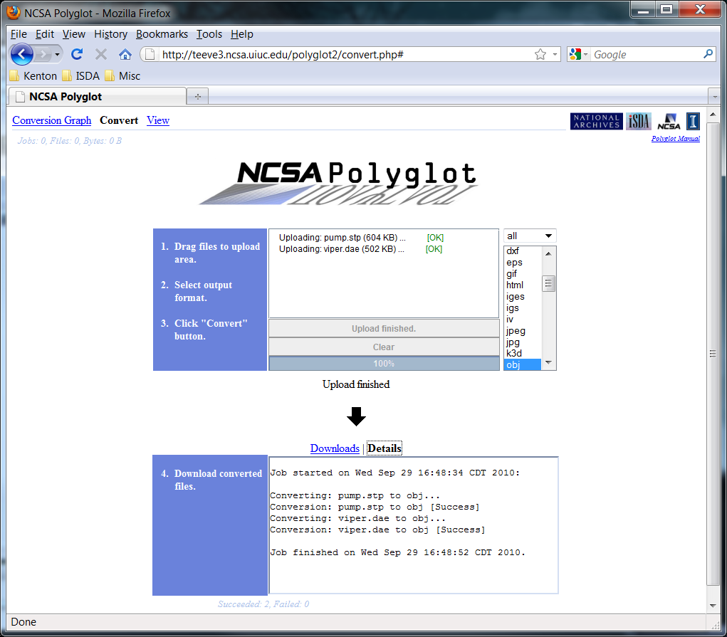 By clicking on the "Details" tab of the download area a user can keep track of their jobs progress along with information about which ones succeeded and failed.